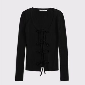 Abercrombie and Fitch Black Ribbed Top with Bow Details size Medium EUC